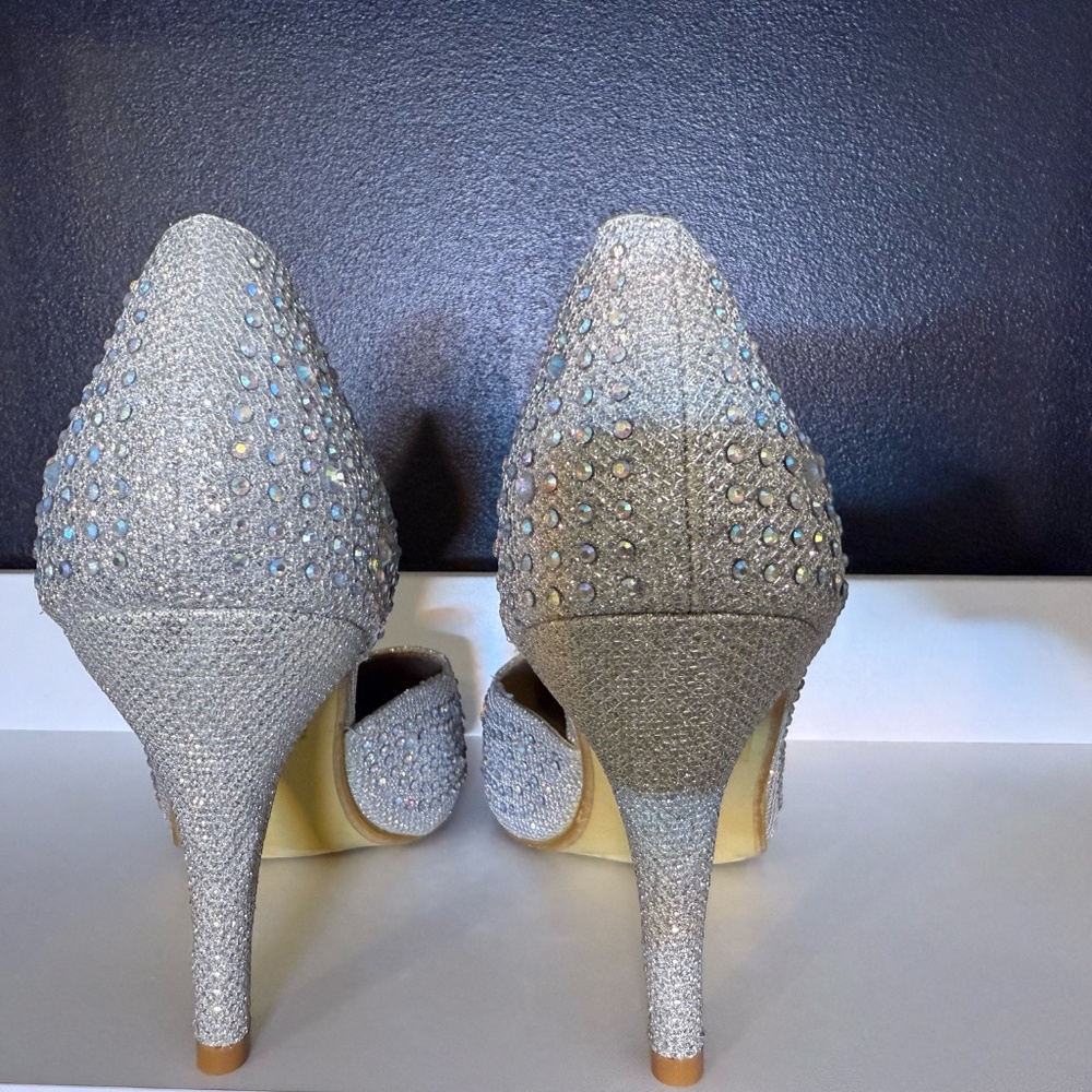 Delicacy Silver Rhinestone Embellished Heels - Picture 3 of 4
